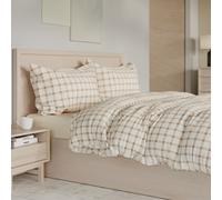 Cozee Home Fleece Reversible Tartan 4 Piece Duvet Set IVORY DOUBLE