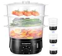 Cozeemax Electric Steamer 13.7L for Kitchen, 3-Tier Steamer, BPA Free Baskets, Simultaneous Fast Cooking, 60 Minute Timer, Ideal Pair