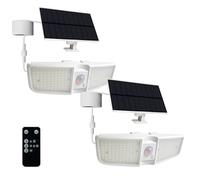 Cozeet Solar Outdoor Floodlights, Motion Sensor 180 LED Waterproof 6500K with Remote Control, Solar Security Outdoor Light with IP65 for Wall Porch Barn Patio Garage, White 2-PCS