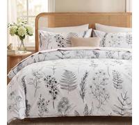 Cozeline 100% Cotton Duvet Cover King Size, Black and White Leaf Pattern Bedding Set with Zipper Closure, 3 Pcs Breathable and Soft Floral Duvet Cover for All Season