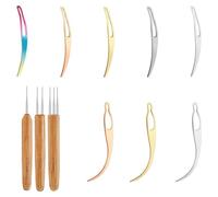 COZERI 11PCS Dreadlock Accessories Hair Braiding Tool Kit - 8 Micro Curved Crochet Hooks + 3 Wooden-Handled Crochet Needles, Interlocking Tool for Locs, Braid Hair Dreadlocks Sisterlock Weaving Craft