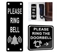 COZERI 2PCS Please Ring The Bell Sign Set - Self-Adhesive Metal Ring Doorbell Sticker with Pre-Drilled Holes, High-Visibility for Wall/Gates/Fences, Ideal for Office/Business/Residential Use