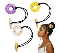 COZERI 3PCS Elastic Dreadlock Hair Tie - Extra Long Wood Hair Tie Ponytail Holders for Long Dreads, Braids, Thick Curly Hair, Hair Loc Ties with Wood Knot Carving Embedded Horn Toggle Accessories