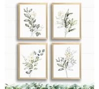 COZERI 4PCS Botanical Art Prints Unframed - Sage Green Watercolor Flower/Leaves Wall Art, Minimalist Green Wall Art for Bedroom/Bathroom/Kitchen, Ideal Posters & Prints for Plant Lovers（8x10 Inch）