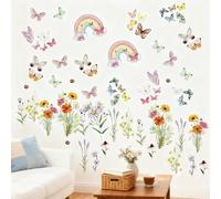 COZERI 6PCS Flower Wall Stickers - Garden Wall Stickers with Colorful Butterfly, Daisy, Rainbow Art Decals, Colourful Decoration for Kids Girls,Bedrooms, Living Room, Nursery Decorations