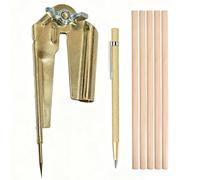 COZERI Compass Measuring Tool with Marking Pen + 5pcs Pencils - Woodworking Scribing Circle Drawing Gold Carpenters Accurate Compass Tool, Marking Pencil, U Scribe Jig for Drawing, Drafting, Geometry
