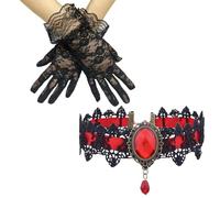 COZERI Gothic Lace Choker Necklace with Gloves - Steampunk Goth Lolita Costume Jewelry for Women Necklace Accessories, Gothic Jewellery Gifts for Party Cosplay 90s Choker Lace Gloves Dark Fashion