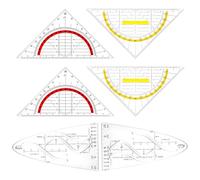 COZERI Pack of 2 Parabolic Template Math and 4 Pieces Set Square with Handle, Parabola Ruler Drawing Stencil, Trigonometry Stencils for Students, Designer, Office, Painting, Geometry
