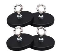 COZERI Pack of 4 Magnets Hooks Strong Large Neodymium Magnets Rubberised with M4 Thread, 43 mm Magnets Screwable, Magnetic Hook for Lamps, Vehicles, Light Strips, Pot Magnets with Hole, Extra Strong