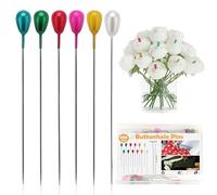 Cozevdnt 100pcs Boutonniere Pins, 5.5cm Long Teardrop Pearl Head Pins, Straight Hat Pins, Corsage Pins, Wedding Bouquet Pins with Box, for Women Jewelry Making Sewing DIY Crafts(Multicolor)