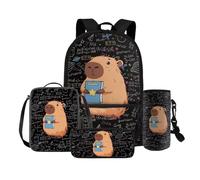 Cozeyat Book Capybara Boys Backpack with Lunch Box Kids Bookbag with Lunchbox Cute Preschool Backpack Set for Kids Large Capacity 4 Pcs Schoolbag Set for Elementary Kindergarten Daypack