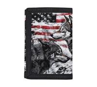 Cozeyat Small Wallets for Kids,Boys Girls Canvas Trifold Money Coins Purse with ID Window, A American Flag Wolf, One Size, Casual