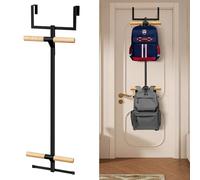 COZFUR Over The Door Backpack Hanger, 2-Tier Metal Backpack Holder Rack Space-Saving Schoolbag Bookbag Backpack Hangers for Closet (Black)