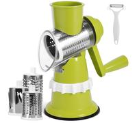 COZHEYSS Rotary Cheese Grater with 3 Replaceable Stainless Steel Drum Blades and Strong Suction Base, Faster and Easy Cutting, Ideal for Cheese, Cucumber, Carrot, Nuts, etc