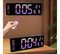 COZHYESS 15'' Large Digital Wall Clock with Remote Control, Big LED/Dual Alarm/8 RGB Colors/Auto Brightness/Date/Auto DST/Temperature/Night Light Gym Clocks for Living Room Bedroom Office Wall Decor