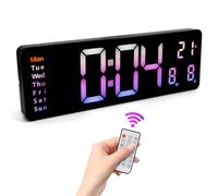 COZHYESS 16" Large Digital Wall Clock for Bedroom, Led Clock with Remote Control, Dual Alarms, 10 Brightness Dimmer, 8 Colors, 5 Volume, Auto DST, ℃/℉, Timer, Alarm Clocks Bedside for Heavy Sleepers