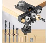 COZHYESS 3-in-1 Pocket Hole Jig Kit, 6/8/10/15mm Drilling Template Self-Centeringfor Woodworking Exact Dowel Holes, with Positioning Clip Adjustable Drill Guide Punch Locator Carpentry Tools