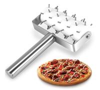 COZHYESS Pizza Cutter Wheel & Dough Roller Set, Stainless Steel Bread & Pastry Cutter, Wooden Kitchen Baking Tools for Cookie Dough, Pizza Docker & Dough Docker