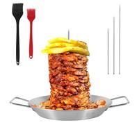 COZHYESS Vertical Meat Skewer, Stainless Steel BBQ Vertical Skewer Grill, Brazilian Barbecue Grilling Rack Meat Spit, with 3 Replacement Spikes and 2 Grill Brush, for Whole Chicken Fish Sausage Steak