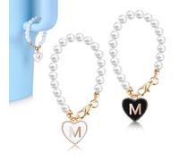 CoziCorner Stanley Cup Accessories Premium Gift, Pearl Letter Accessories for Stanley Cup/Simple Modern Tumbler, 2PCS Heart Shape Initial Name ID Personalized Handle Accessories (M)