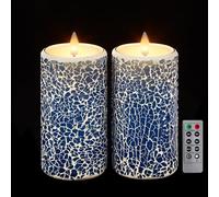 CozierGlow Blue Cracked Glass Flameless Pillar Candles - 3D Moving Flickering LED, Remote Timer & Battery Operated, Real Wax Interior for Home/Christmas Decor