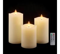 CozierGlow Wax Pillar Candles Flickering with Remote Timer, Melted Top Edge,3D Moving Flame Battery Operated LED Candles Up to 400 Hours, Set of 3, D3 x H4, 5", 6",Remote Included (Ivory, 3in)