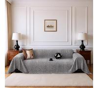 COZIHN Chenille Sofa Cover with Tassels - Soft, Washable Couch Protector for 1/2/3/4/5 Seater, L-Shape & Corner Sofas, Slipcover for Home, Caravan & Motorhome (Grey,460x180cm)