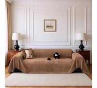 COZIHN Chenille Sofa Cover with Tassels - Soft, Washable Couch Protector for 1/2/3/4/5 Seater, L-Shape & Corner Sofas, Slipcover for Home, Caravan & Motorhome (Brown,380x180cm)