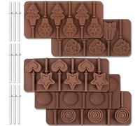 Cozihom 6 Cavity Silicone Lollipop Mould, Chocolate Mould, Typical Round, Stars & Hearts, Bowknots, Christmas, Smile Faces Shape, 5 PCS, and 130 PCS Lollipop Sticks.