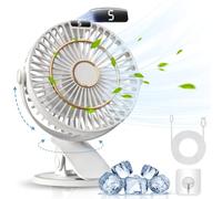 COZII Clip on Fan Rechargeable, Mini Desk Fan USB Silent Powerful, 5 Speeds with LED Display - 720° Rotatable Small Table Fan, 3 in 1 Battery Powered Fan for Pram, Office, Bedroom