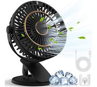 COZII Clip on Fan Rechargeable, Mini Desk Fan USB Silent Powerful, 5 Speeds with LED Display - 720° Rotatable Small Table Fan, 3 in 1 Battery Powered Fan for Pram, Office, Bedroom (Black)
