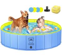COZII Dog Paddling Pool, 120 x 30cm Dog Pool Foldable, Large Paddling Pool for Dogs Non-Slip, Upgraded Durable 6mm PP Board & Hard PVC, Portable Swimming Pool for Kids, Doggy, Pets