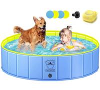 COZII Dog Paddling Pool, 120 x 30cm Foldable Dog Pool Non-Slip, Durable Large Paddling Pool for Dogs, Upgraded 6mm PP Board and Hard PVC, Portable Swimming Pool for Kids, Doggy, Pets
