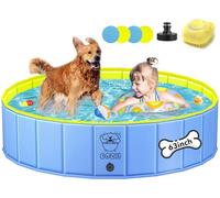 COZII Dog Paddling Pool, 160 x 30cm Large Dog Pool Foldable, Durable Paddling Pool for Dogs Non-Slip, Upgraded 6mm PP Board & Hard PVC, Portable Swimming Pool for Kids, Doggy, Pets