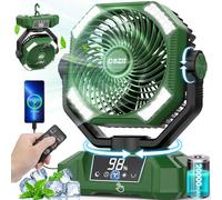 COZII Rechargeable Camping Fan 20000mAh, Portable Oscillating Desk Fan 5 Speeds with LED Light, Hanging Hook, Remote Control and 8 Timing, Battery Powered Fans for Tent, Travel, Outdoor