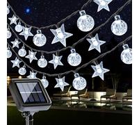 COZII Solar Garden Lights Outdoor, 60LED 10M/33FT Solar String Lights with IP65 Waterproof, 8 Modes Lighting, Crystal Ball and Stars Fairy Lights for Garden, Yard, Home, Patio, Christmas (White)