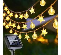 COZII Solar Lights Outdoor Garden, 60LED 10M/33Ft Solar Garden Lights String with IP65 Waterproof, 8 Modes Lighting, Crystal Ball & Stars Fairy Lights for Yard, Garden, Home, Patio(Warm White)