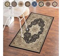 cozily® Door Matt Indoor, Floral Turkish Classical Soft Pile Large Door Mat, Backing Bedroom Decor Anti fatigue office chair Kitchen Doormats - 80 x 150 - Rome Black