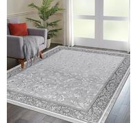 cozily® Floor Rugs Living Room With Jute Back - Marco Grey Traditional Rug - 120 x 170 cm - Washable Living Room Carpet, Lounge and Fireside Rug
