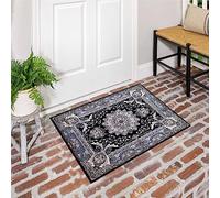 cozily® Floral Design Washable Classical Rug, 60 x 110 cm (2 ft x 3 ft 7 in) - Black - Small Doormat for Indoor, Fireside, Door, Home Floor, and Bath Room
