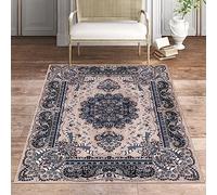 cozily® Floral Pattern Washable Jute Back Mat, 120 x 170 cm (3 ft 11 in x 5 ft 7 in) - Beige - Jute Back Area Rug for Hall, Bed, Dining and Sitting Room