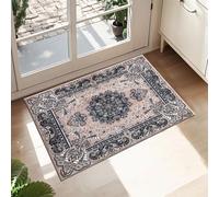 cozily® Floral Pattern Washable Jute Back Rug, 60 x 110 cm (2 ft x 3 ft 7 in) - Beige - Jute Back Small Door Mat for Indoor, Bedside, Door, House Floor, and Kitchen