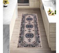 cozily® Floral Pattern Washable Jute Back Rug, 60 x 220 cm (2 ft x 7 ft 3 in) - Beige - Jute Back Small Runner for Hallway, Lounge, Corridor, and Narrow Passage