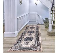 cozily® Floral Pattern Washable Jute Back Rug, 80 x 300 cm (2 ft 7 in x 9 ft 10 in) - Beige - Jute Back Long Runner for Hallway, Lounge, Corridor, and Long Passage