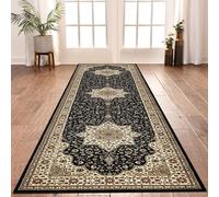 cozily® Hallway Runner, Classical Geometric Design Long Narrow Hall Living Room Carpet Runner Rug Kitchen Rugs Washable - 80 x 300 - Rome Black