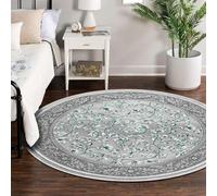 cozily® Jute Back Large Round Rugs For Living Room - Marco Emerald Vintage Rug - 120 x 120 cm - Washable Circular Rugs For Bedroom and Under Chair