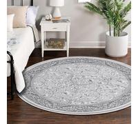cozily® Jute Back Round Carpet For Living Room - Marco Grey Rug - 120 x 120 cm - Washable Circular Rugs For Bedroom, Sofa Side and Sitting Room Rug