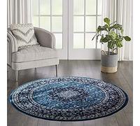 cozily® Round Rugs for Living Room - 120 x 120 cm - Blue - Rome Traditional Rug Carpet Soft Floor Mat for Bedroom Study Room Circular Table Underlay Mat