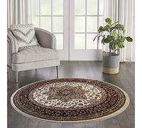 cozily® Round Rugs for Living Room - 120 x 120 cm - Cream - Rome Traditional Rug Carpet Soft Floor Mat for Bedroom Study Room Circular Table Underlay Mat