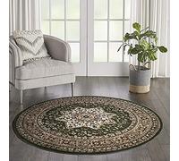 cozily® Round Rugs for Living Room - 120 x 120 cm - Green - Rome Traditional Rug Carpet Soft Floor Mat for Bedroom Study Room Circular Table Underlay Mat